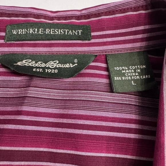 Eddie Bauer Maroon Pink Striped Button Down Shirt Wrinkle Resistant Size L - Picture 3 of 6